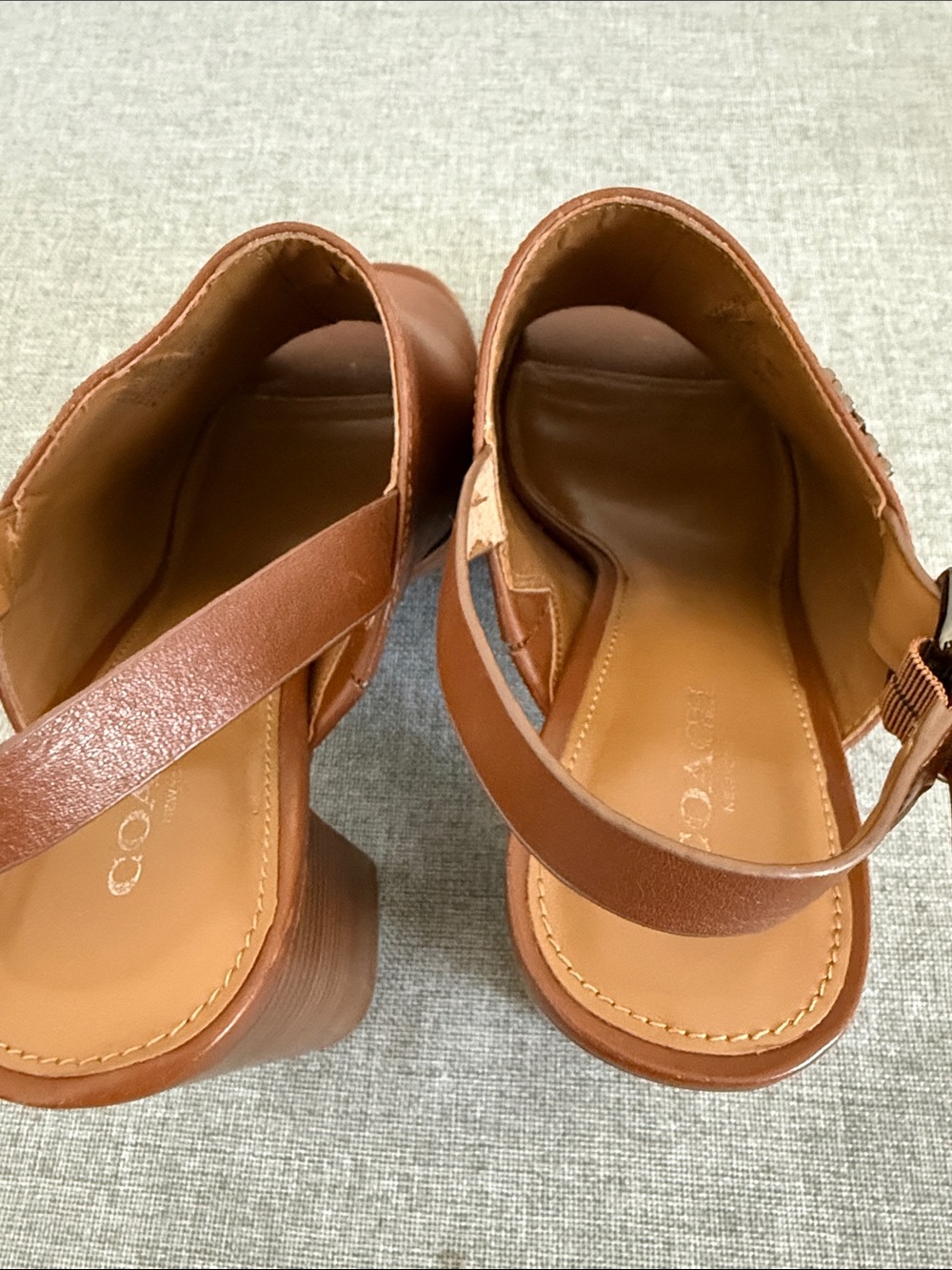 Coach Tan Brady Leather Open-Toe Slingback Block Heels with defect - Picture 4 of 10